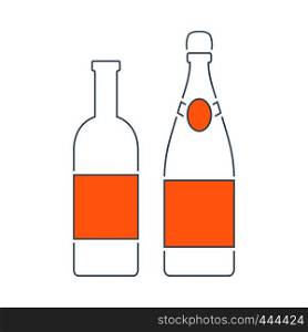 Icon Of Wine And Champagne Bottles. Thin Line With Red Fill Design. Vector Illustration.