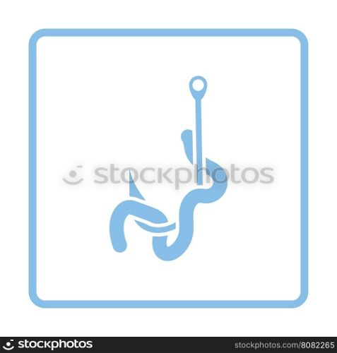 Icon of worm on hook. Blue frame design. Vector illustration.