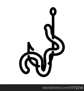 Icon Of Worm On Hook. Bold outline design with editable stroke width. Vector Illustration.