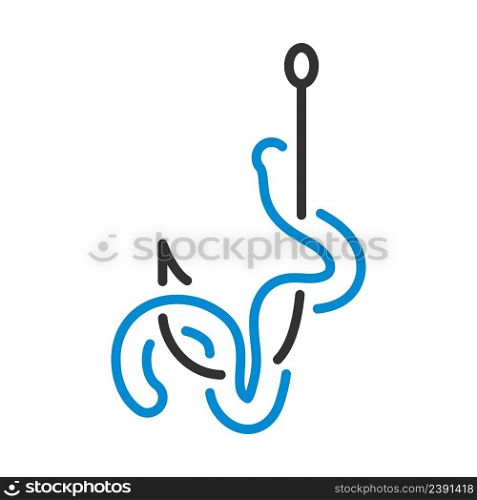 Icon Of Worm On Hook. Editable Bold Outline With Color Fill Design. Vector Illustration.