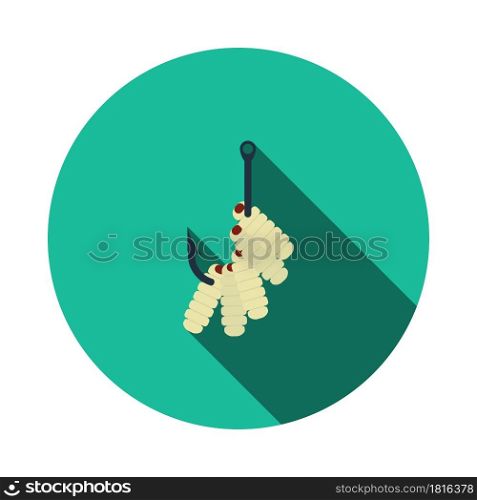 Icon Of Worm On Hook. Flat Circle Stencil Design With Long Shadow. Vector Illustration.