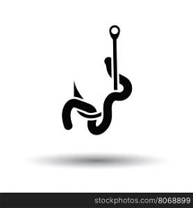 Icon of worm on hook. White background with shadow design. Vector illustration.