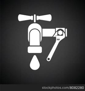 Icon of wrench and faucet. Black background with white. Vector illustration.