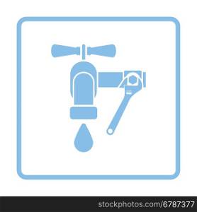 Icon of wrench and faucet. Blue frame design. Vector illustration.
