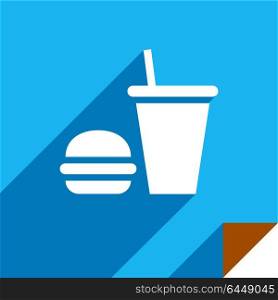Icon on square sticker. White icon on blue square sticker, vector illustration