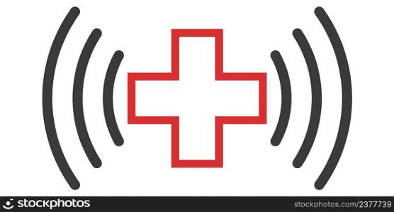 Icon online medicine emergency medical aid telemedicine red cross waves information transfer