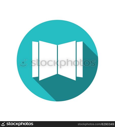 Icon open magazine newspaper cuted on round blue backdrop with long shadow, Metro style - vector