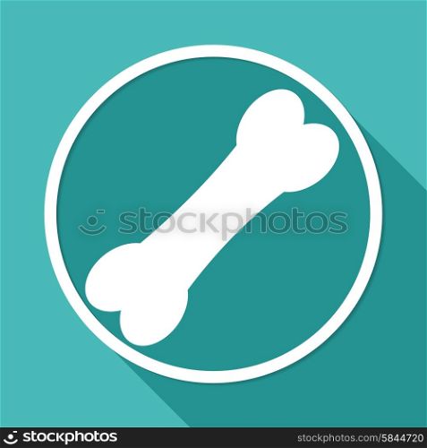 Icon Outlined Dog Bone on white circle with a long shadow
