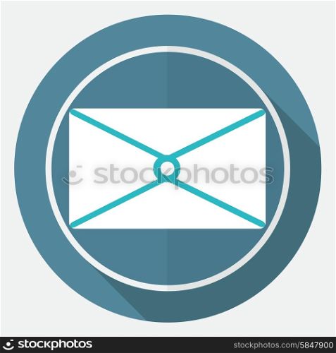 Icon postal envelope on white circle with a long shadow