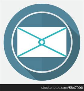 Icon postal envelope on white circle with a long shadow