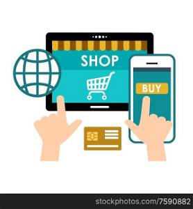 Icon purchases in the online store. Internet market. Web pay. Vector illustration