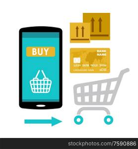 Icon purchases in the online store. Internet market. Web pay. Vector illustration