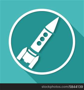 Icon Rocket on white circle with a long shadow