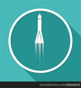 Icon Rocket on white circle with a long shadow
