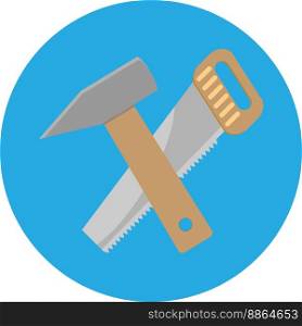 Icon saw hammer. Symbol equipment, repair work construction, sign industry. Vector art abstract unusual fashion illustration. Icon saw hammer