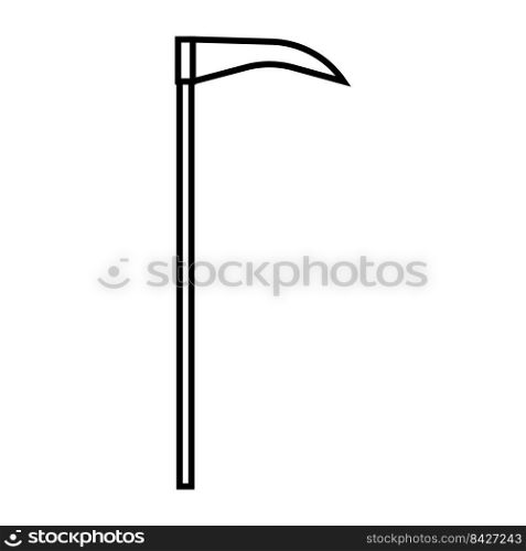 Icon scythe line vector illustration sign and symbol tool farm or death. Farmer outline danger sharp blade design and halloween horror linear weapon.Cut land agriculture line icon and gardening reaper