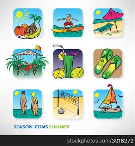 Icon set for design on the theme of summer