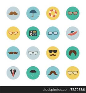 Icon set mustache and glasses. Vector illustration