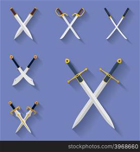 Icon set of ancient swords. Flat style