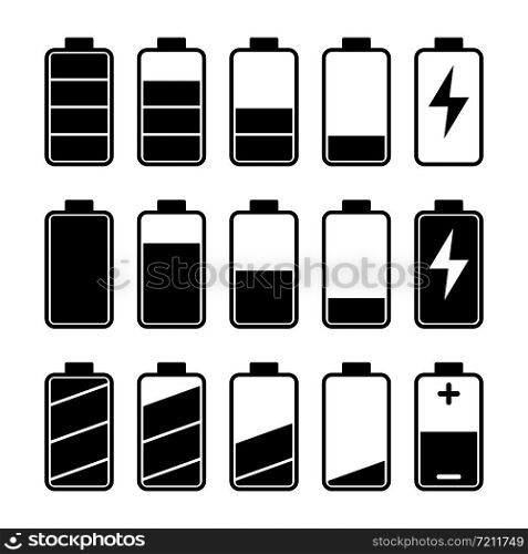 Icon set of battery level indicators