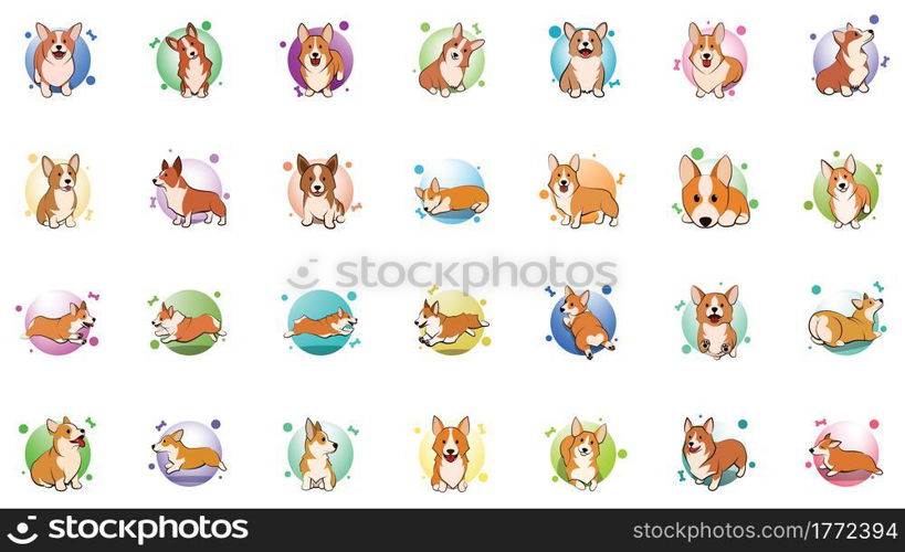 icon set of cute Cartoon Vector Illustration of a corgi puppy dog