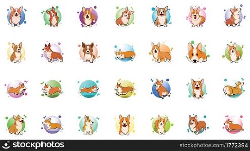 icon set of cute Cartoon Vector Illustration of a corgi puppy dog
