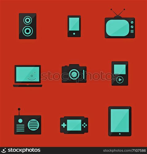 icon set of electronic equipment, flat style, illustration