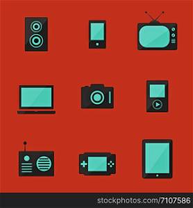 icon set of electronic equipment, flat style, illustration