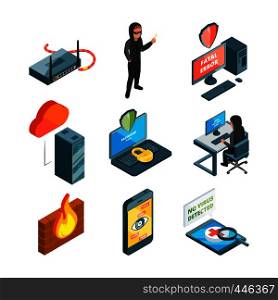 Icon set of internet security. Web protection. Hacker attack. Hacker and protection digital, vector illustration. Icon set of internet security. Web protection. Hacker attack