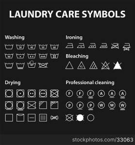 Icon set of laundry symbols. Washing instruction symbols. Cloth, Textile Care signs collection. Vector illustration