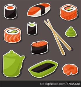 Icon set of various sushi. Japanese traditional cuisine illustration.
