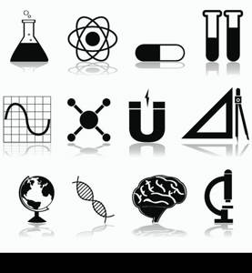 Icon set showing different science subjects from school and college