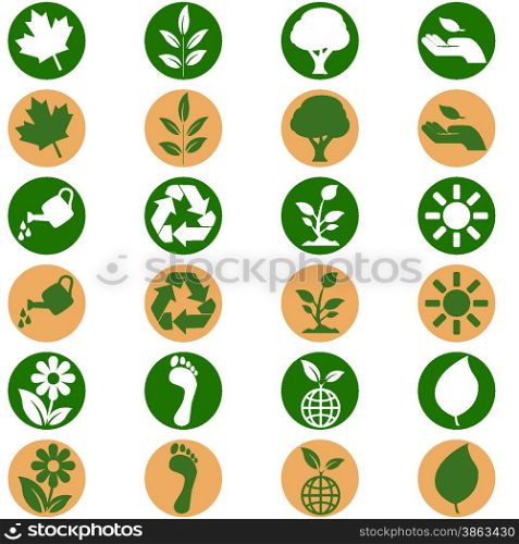 icon set showing environmental themed buttons in two different flat design color schemes
