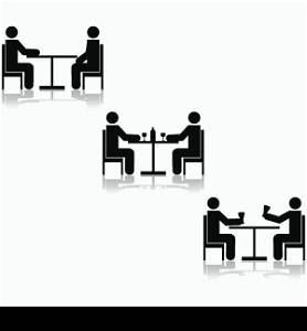 Icon set showing three different meetings taking place at a table