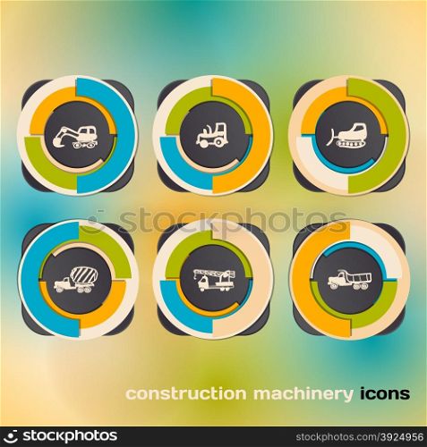 Icon set with construction machinery