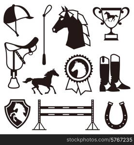 Icon set with horse equipment in flat style.