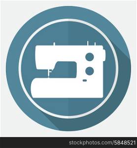 Icon Sewing Machine on white circle with a long shadow