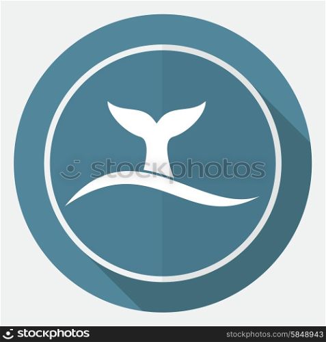 Icon shark on white circle with a long shadow
