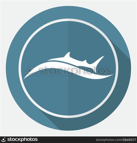 Icon shark on white circle with a long shadow