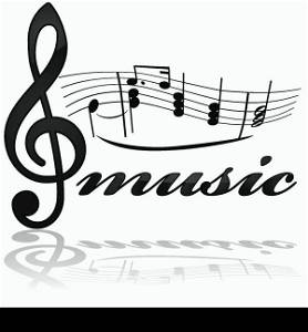 Icon showing a stylized musical note line with the word music underneath