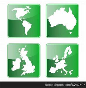 Icon showing map of north and south america australia great britain british isles and the european union.