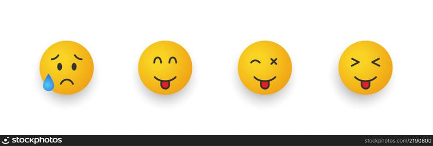 Icon Smile Emoji. Cartoon emoji set. Smiley faces different reactions. Vector illustration