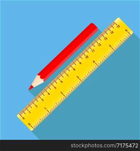 Icon square shape Icons of red pencil and ruler in flat design, stock vector illustration