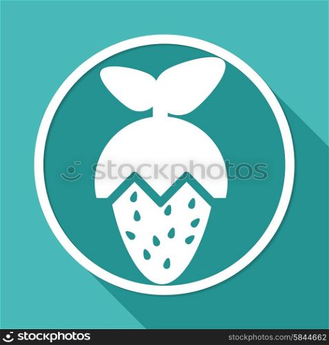 Icon Strawberry on white circle with a long shadow