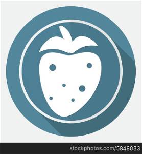 Icon Strawberry on white circle with a long shadow