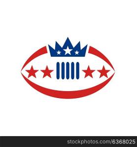 Icon style illustration of an American Football Ball with Crown and Star on isolated background.. American Football Ball Crown Star Icon