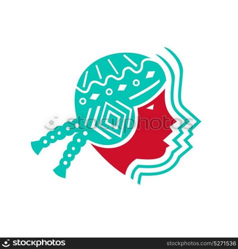 Icon style illustration of Peruvian South American girl viewed from side on isolated background.. South American Girl Icon