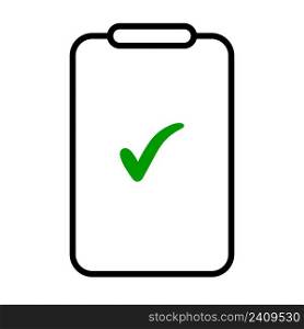 Icon tablet for writing, with green checkmark approval. Contractual policy check V6