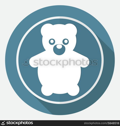 Icon Teddy Bear Toy on white circle with a long shadow