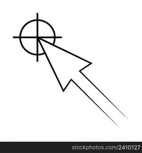 Icon the pointer target vector cursor arrow in the centre of the concept of sign accuracy, the symbol of the center of the target
